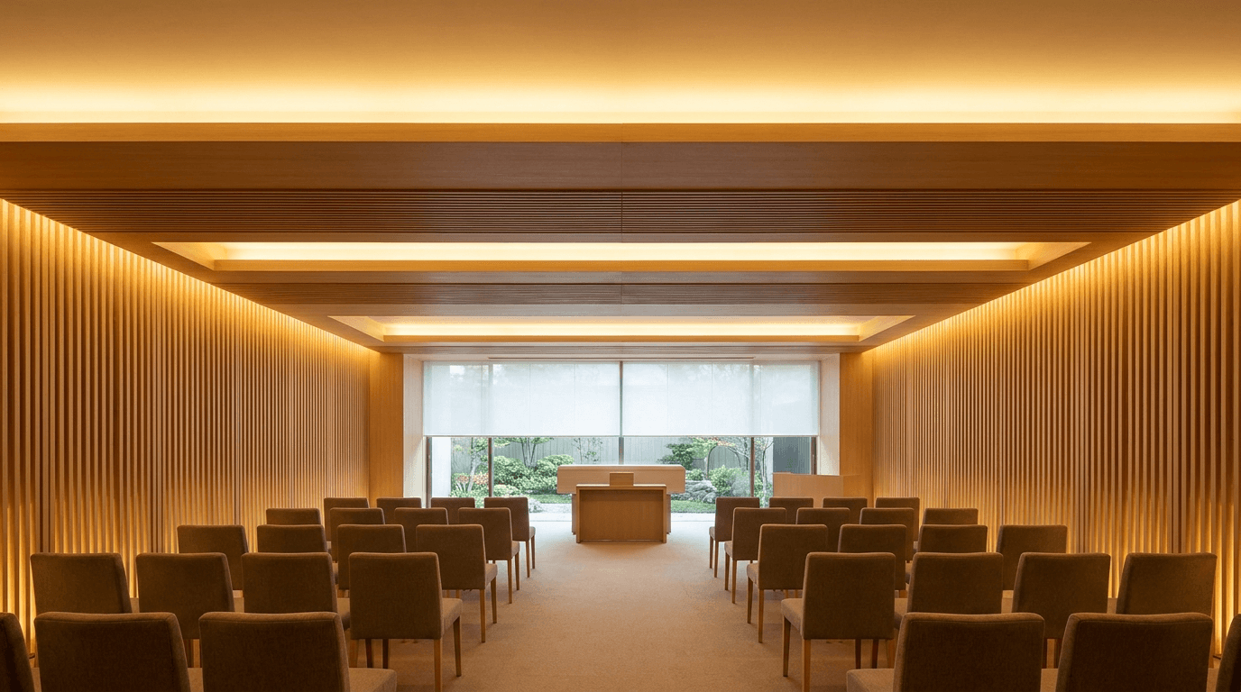 Moderne crematoriumzaal voor humanistisch afscheid